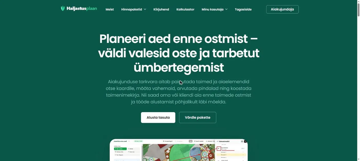 Haljastusplaan.ee aiakujunduse tööriista avaleht